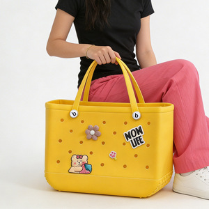 Sac de <span class=keywords><strong>plage</strong></span> pour femme, grande capacité, <span class=keywords><strong>CROS</strong></span> Storage, sac seau portable, sac fourre-tout à porter à l'épaule, forme carrée ouverte tridimensionnelle, couleur unie - Product Image 1