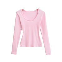 T-shirt à manches longues essentiel pour l'automne, léger, respirant, moulant, couleur unie, couche de base amincissante