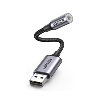 Tarjeta de sonido externa USB UGREEN 2 en 1, adaptador de audio USB a conector de 3.5 mm, cable USB a conector auxiliar con revestimiento de nailon.