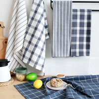 Serviette de cuisine en tissu doux de haute qualité, série bleue, à carreaux, teinte en fil, pour la maison, serviette de table, avec logo personnalisé