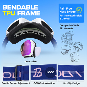 Masque de ski tendance avec verres cylindriques, monture en plastique de haute qualité, sangle réglable, protection UV400, verre anti-buée, pour l'extérieur - Product Image 4