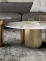 Ensemble de tables basses minimalistes haut de gamme avec structure métallique pour les petits espaces d'entrée, en quartz Pandora, d'inspiration italienne, luxe léger
