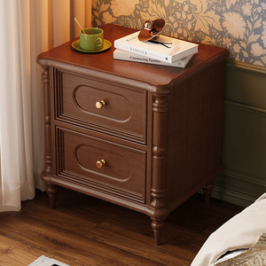 French Retro Solid Wood Nightstand Walnut Color Storage Bedroom Furniture for Children Adults & Elderly Home Use - Product Image 2