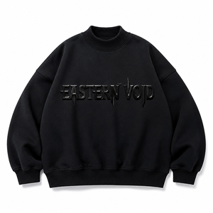 เสื้อสเวตเชิ้ตผู้ชายสไตล์จีนแบบใหม่ คอเต่า แบรนด์ ODM Midnight Black 3D High Gloss Black Silicone Eastern Void ขายส่ง - Product Image 1