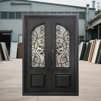 Porte en acier de style européen à double battant avec arche, portail de maison exquis en fer forgé