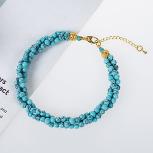 Pulsera de Cuentas Finas de Turquesa con 3 Hileras de Piedras Naturales Retorcidas WENCHI TWB811 - Product Image 5