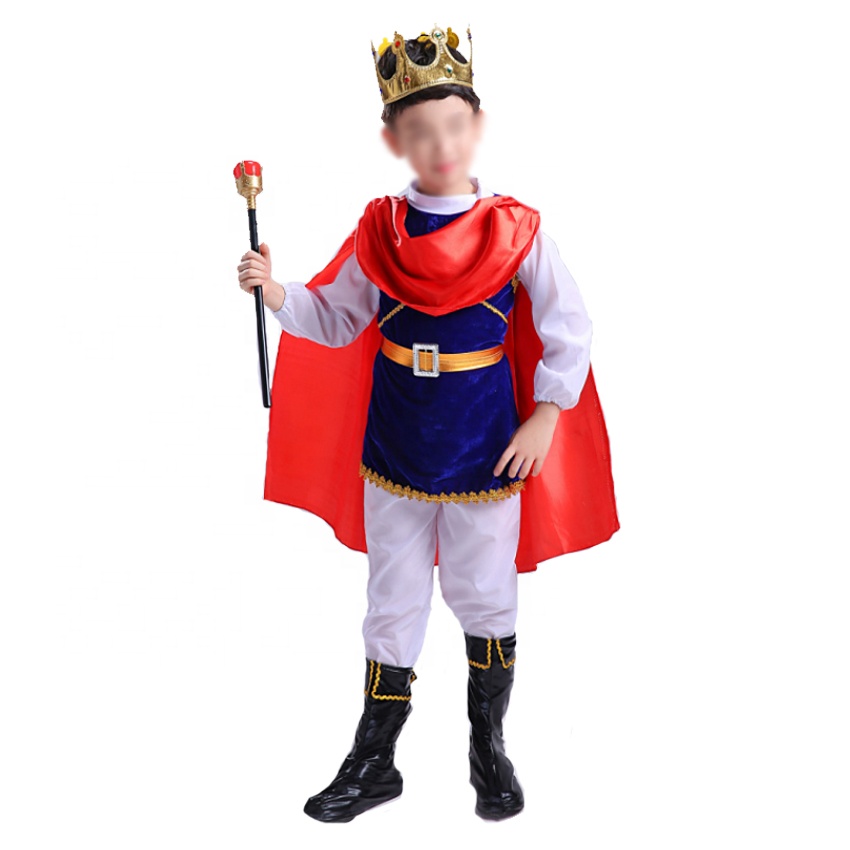 Traje de fantasia infantil, fantasia de halloween para crianças, cosplay para menino, pirata, príncipe com coroa sceptre