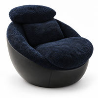 Fauteuil lounge moderne bleu foncé aspect bouclé, fauteuil d'appoint incurvé rembourré, siège individuel pour salon, hall d'hôtel