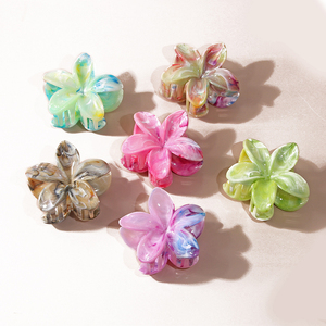 Pince à <span class=keywords><strong>cheveux</strong></span> coréenne en plastique, motif fleur, forme requin, 8 cm, finition marbre <span class=keywords><strong>lisse</strong></span>, pour filles et femmes - Product Image 1
