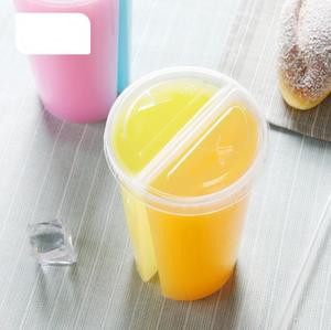 24oz 700ml PP taza de plástico transparente gemelos vasos divididos Boba té burbuja doble compartido 2 compartimentos taza de jugo con tapa logotipo personalizado - Product Image 3
