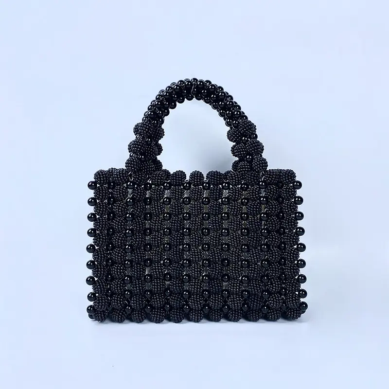 Toptan yeni tasarım debriyaj akşam çanta el yapımı siyah boncuklu çanta çanta