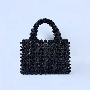 Sac de soirée pochette nouveau design en gros Sacs faits à la main en perles noires Sac à main