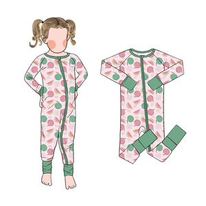 Vente en gros de haute qualité imprimé pastèque bambou filles Ykk fermeture éclair manches longues barboteuse pour enfants - Product Image 5