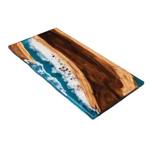 Table basse en résine océan, Art créatif, mobilier de salle à manger moderne, mobilier de maison, bois d'acacia <span class=keywords><strong>massif</strong></span>, <span class=keywords><strong>noyer</strong></span> <span class=keywords><strong>massif</strong></span> - Product Image 1
