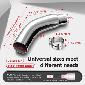 Tham vọng xả <span class=keywords><strong>Tip</strong></span> 4 hoặc 5 inch đầu khuỷu tay với một kẹp 5 ''đến 8" Outlet Chrome xả <span class=keywords><strong>tip</strong></span> cho pickups xe tải và xe ô tô - Product Image 2