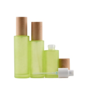 Ensemble de flacons de <span class=keywords><strong>lotion</strong></span> de luxe vert givré avec pompe, personnalisables, 100 ml, et pots cosmétiques en verre givré avec couvercle en bambou, 30 ml, 60 ml, 120 ml, 10 g, 30 g, 50 g - Product Image 3