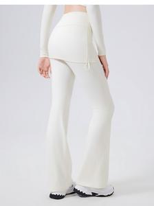 Wholesale Women 2-in-1 Skirted <b>Flare</b> Yoga Pants High Waist Ruched Butt Lift <b>Leggings</b> Pilates Workout Gym Trousers Spandex/Nylon - Product Image 4