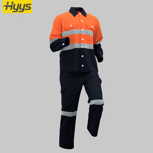 カスタマイズされた建設作業服長袖<span class=keywords><strong>Hi</strong></span> <span class=keywords><strong>Vis</strong></span>作業服通気性ユニセックス労働者スクラブユニフォームスーツ - Product Image 2