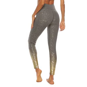 Benutzer definierte Logo Fitness Höhe Taille gedruckt Golden Womens Workout Yoga Hose