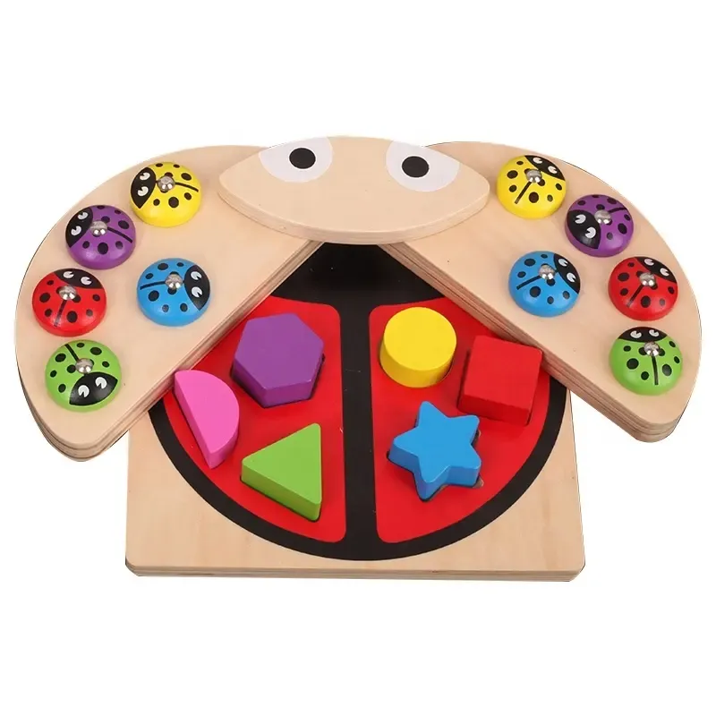 New ladybug Shape Baby Fishing Toy Set Fishing game early education shape rec for Children Magnetic Wooden Puzzle Boys and Girls