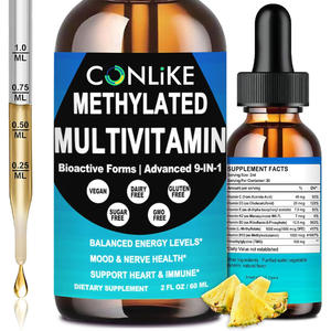 Gouttes liquides multivitaminées méthylées 9 en <span class=keywords><strong>1</strong></span> : Complexe B méthylé, <span class=keywords><strong>B12</strong></span>, Folate, TMG pour l'énergie et le cerveau (MTHFR) - Product Image 1