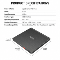 Lecteur DVD externe Plug and Play USB 2.0 sans pilote, graveur de CD DVD-RW pour Windows 11 10 Mac OS Linux Ordinateur portable Ordinateur de bureau