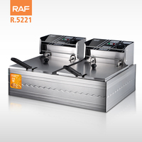 Friteuse électrique professionnelle automatique RAF 2500W 5,5L+5,5L à 2 paniers en acier inoxydable