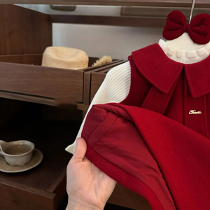 Tongxingyuan Baby Girl Wool Vest Dress Set A Line Bow Red Skirt Outfit First Birthday Clothing - Product Image 4