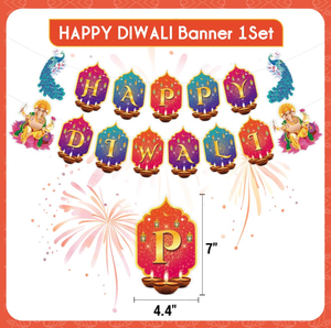 Happy Diwali Flag Banner Foil Swirls Ornament Dot Garland <strong>Bunting</strong> <strong>Tassel</strong> for Indian House Room Fireplace Wall Diwali Party Decor - Product Image 3