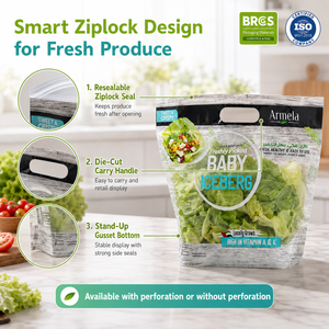 Sacs à fermeture éclair anti-buée en CPP/OPP pour légumes verts en feuilles, format trapézoïdal, pour supermarchés, vente en gros - Product Image 2