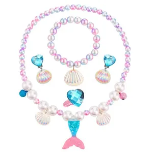 Beauty Fishtail Children's Necklace Girl Pearl Necklace Bracelet Ring Earrings Set Girl Baby Jewelry Gift