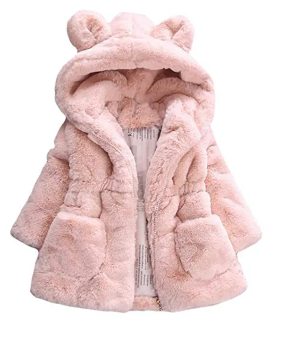 Manteau d'hiver pour filles, nouvelle veste chaude en tissu polaire fausse fourrure, capuche, motif oreilles de lapin, vêtements d'extérieur, mode 2020
