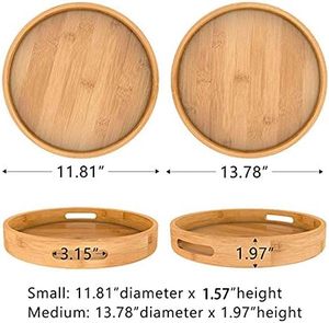 Runde Servierplatte mit Griffen - Holz-Bambus-Kreisförmige Ablage für Couchtisch, Speisen, Ottoman 30 cm x 4 cm - Product Image 5