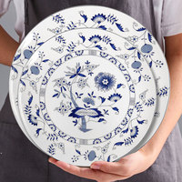 Service de vaisselle de luxe en porcelaine fine bleu et blanc à motifs floraux, style vintage, pour la maison, l'hôtel, le restaurant, les mariages, vente en gros