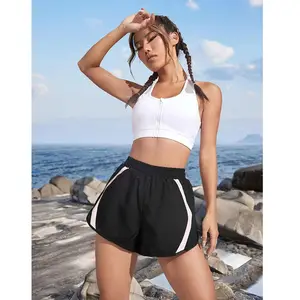 Custom Print Logo Fitness Quick Dry Polyester Spandex Running Double Layer Sports Women Stretchy High Waist Gym Shorts 2024