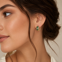 Boucles d'oreilles clous ovales en argent sterling S925 plaqué or avec agate mousse verte naturelle, style minimaliste, empilables, pour femme, cadeau bijoux forêt