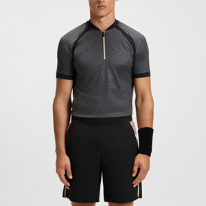 Maillot en maille extensible avec logo personnalisé du fabricant Col en tricot plat Sports Running Gym <span class=keywords><strong>Slim</strong></span> <span class=keywords><strong>Fit</strong></span> Athletic Half Zip <span class=keywords><strong>Polo</strong></span> Shirt pour hommes - Product Image 1