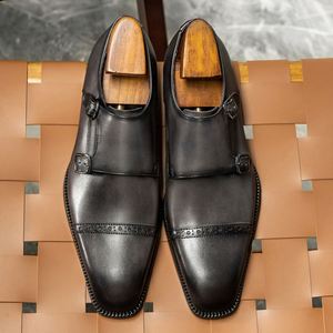 Chaussures de ville pour hommes à bout carré et à boucle, style italien, nouvelle collection, tendance. Robe d'automne en cuir de haute qualité, rehaussant la taille - Product Image 1