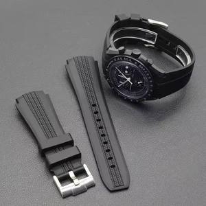 Bracelet de <span class=keywords><strong>montre</strong></span> étanche respirant en silicone liquide de luxe de 20mm pour X Ome-ga Moonswatch Speed-master Planet <span class=keywords><strong>boucle</strong></span> à ardillon incurvée - Product Image 6