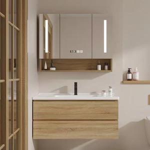 Meuble-lavabo de salle de bain contemporain multifonctionnel en bois massif - Product Image 5