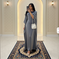 Abaya de Luxe en Laine et Satin pour Femme, Modèle Eid 2026, Manches Chauve-Souris, Col Rond, Longueur Ras du Sol, Motif Floral Traditionnel, Fourniture ODM