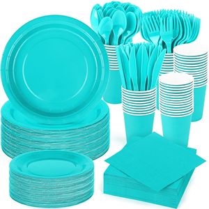 Juego de Vajilla Desechable de Color Sólido para Fiestas, Vasos de Papel, Servilletas, Platos de Papel Desechables - Product Image 1