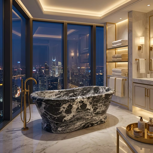 Baignoire autoportante en marbre <span class=keywords><strong>naturel</strong></span> de luxe de haute qualité personnalisée pour villa moderne Salle de bains Fonction de trempage avec égouttoir - Product Image 1