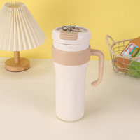 Gobelet isotherme à double paroi avec poignée, paille et couvercle anti-fuite, compatible glaçons, portable pour voiture, extérieur et voyage