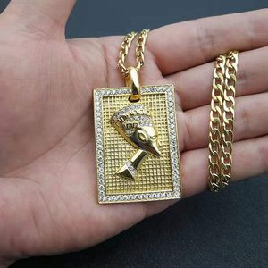 Yunnique Collier Pendentif Pharaon Égyptien en Acier Inoxydable Plaqué Or, Sertissage Pavé, Motif Visage Géométrique, Bijou Cadeau DZ130 - Product Image 5