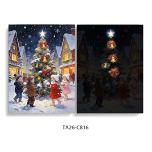 Décoration Murale Lumineuse de Noël sur Toile : Enfants Jouant dans la Neige, Père Noël Amusant, avec Cadre LED pour Maison, Salle de Bain, Salon - Product Image 5