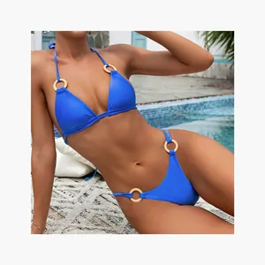 Traje de baño 2024 nuevo color sólido sexy Correa diseño playa traje de baño Bikini de mujer