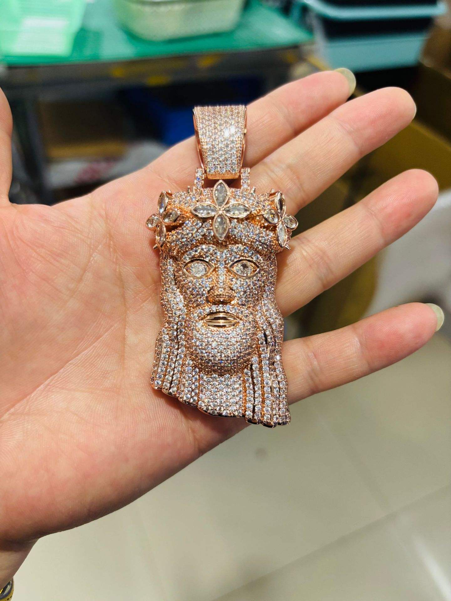 Rose gold white zirconium + 3mm24inch twist chain