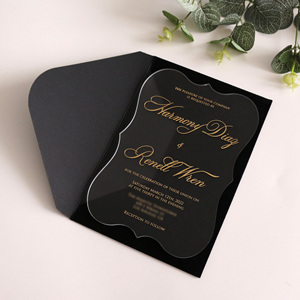 Carte d'invitation <span class=keywords><strong>en</strong></span> acrylique transparente populaire avec feuille d'or, enveloppe <span class=keywords><strong>en</strong></span> velours noir, texte personnalisé pour invitation de mariage - Product Image 6
