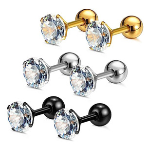 Stainless Steel Stud <b>Earrings</b> With Round Zircon Bezel Setting Ball Studs For Ear Cartilage Gift Jewelry - Product Image 1